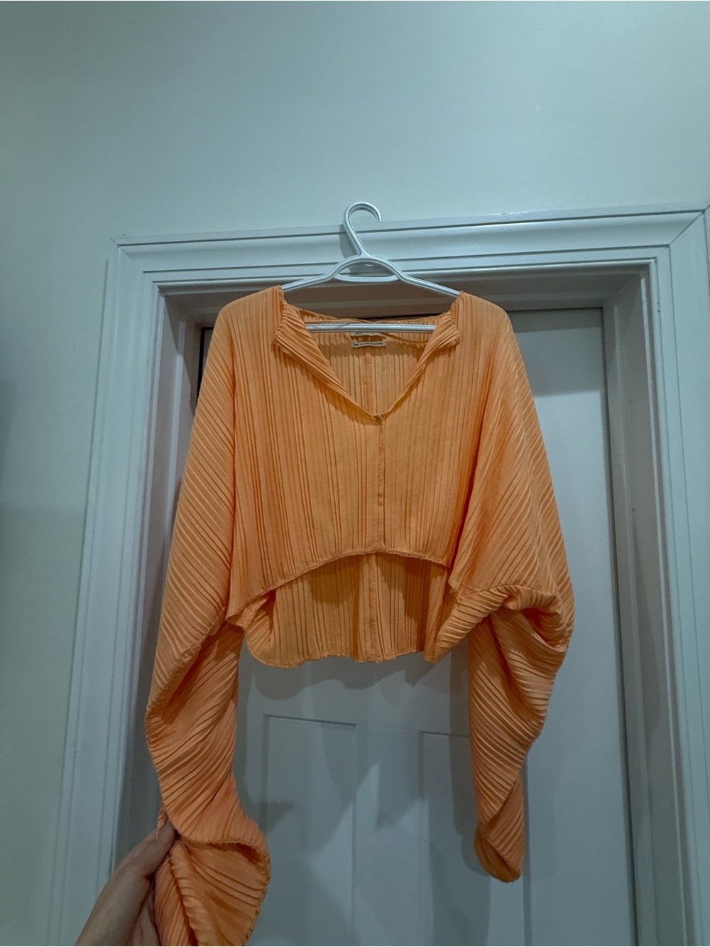 Urban Outfitters Pleated Peach-Orange Cropped Blouse